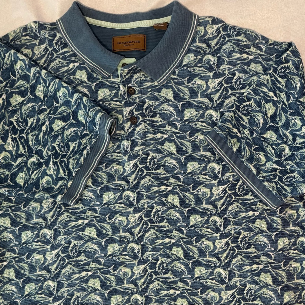 Clearwater Outfitters Fish Patterned Polo Shirt XL